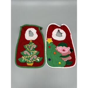 Vintage Pullover‎ Christmas CLOTH BIBS Mullin Square Kids Baby Bibs Set Of 2